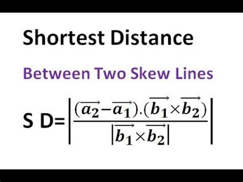 Solution : We know that the shortest <b>distance</b> <b>between</b> two <b>lines</b> r → = a 1 → + λ b 1 → and r → = a 2 → + μ b 2 → is given by. . Distance between skew lines calculator